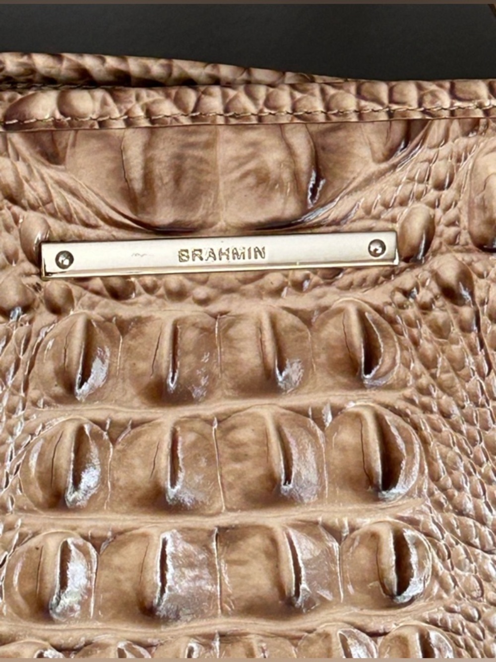 Brahmin Asher Melbourne Croc Leather Tote Satchel Shoulder Bag Gold Brown - Picture 3 of 16